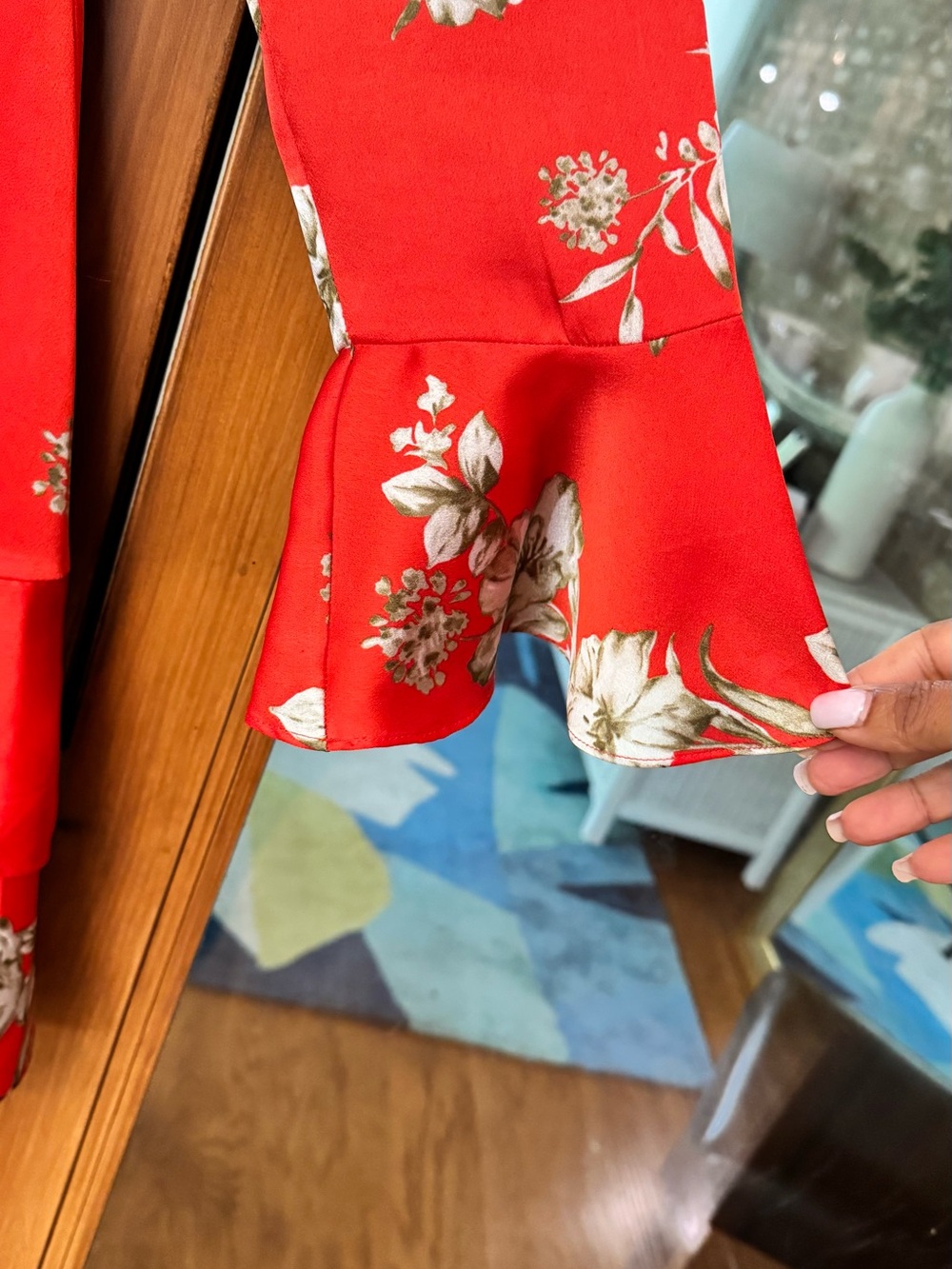 Bar III Red Floral Wrap Dress with Tie Waist - Picture 10 of 12